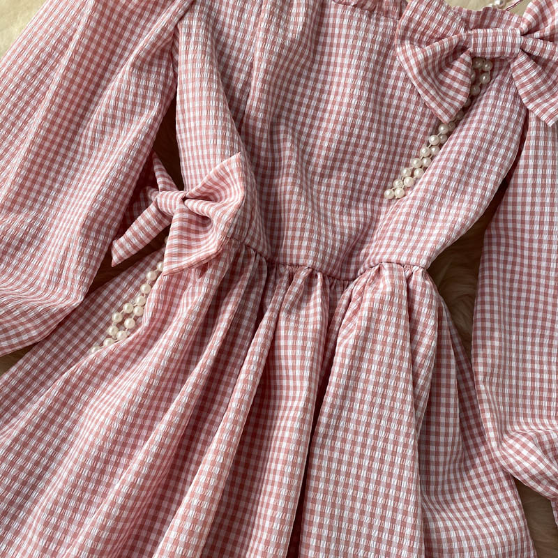 Cute Plaid Long Sleeve Dress Fashion Dress  10907