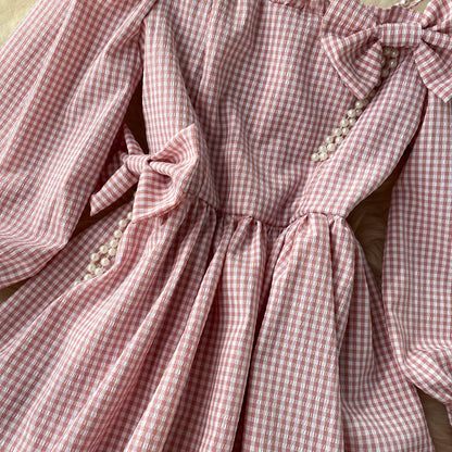 Cute Plaid Long Sleeve Dress Fashion Dress  10907