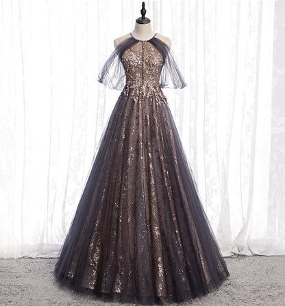 Stylish tulle sequins long prom dress evening gown  10007
