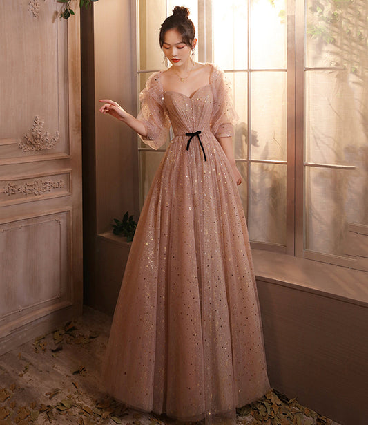 Cute tulle long A line prom dress evening dress  8697