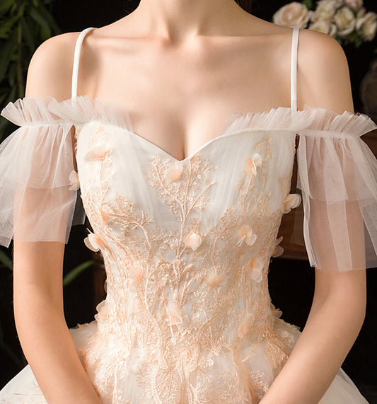 Cute tulle lace long prom dress A line evening gown  10086