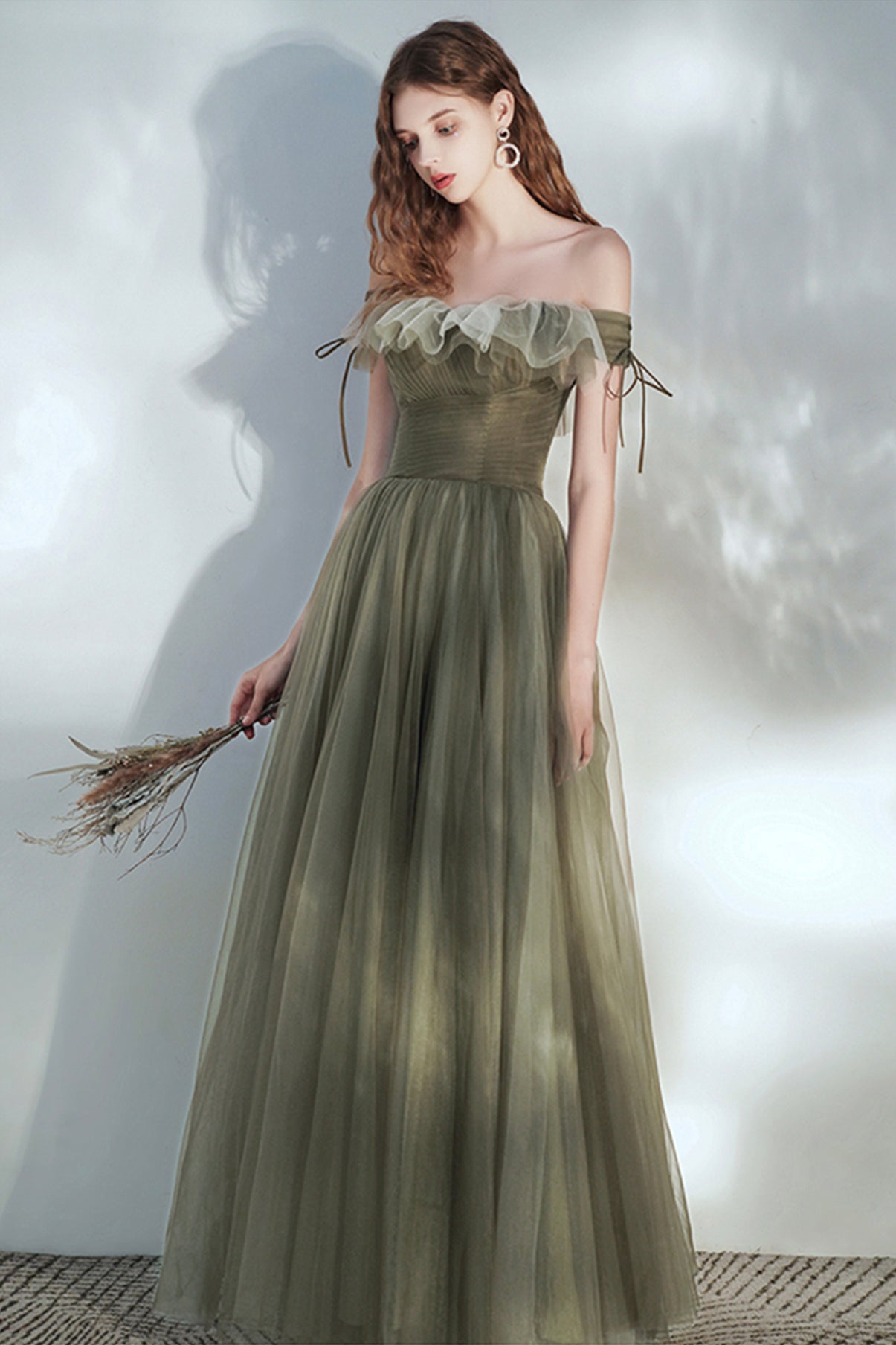 Cute tulle long A line prom dress evening dress  8632