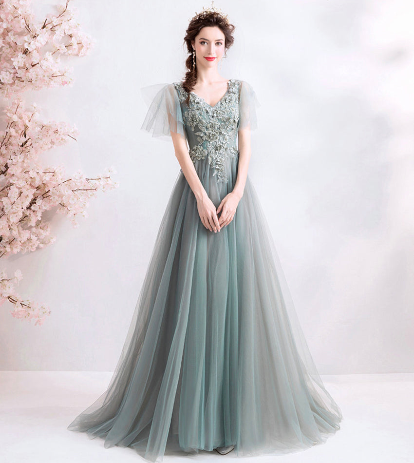 Elegant v neck lace long prom dress evening dress  8531