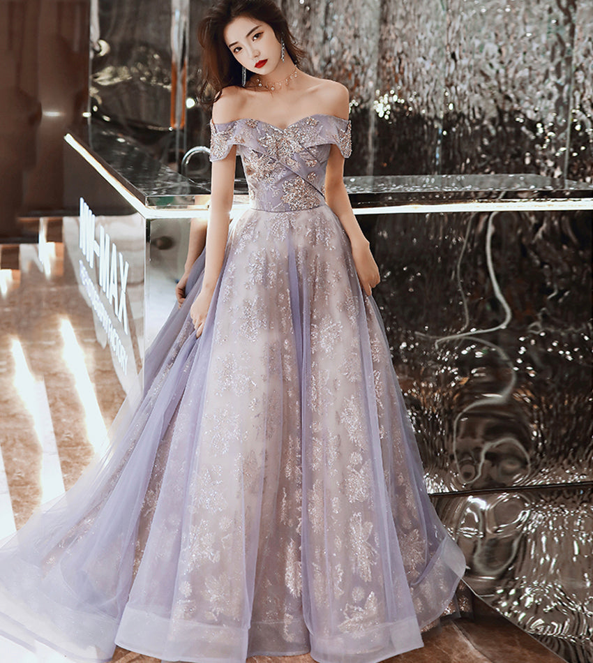 Shiny tulle sequins long prom dress evening dress  8537