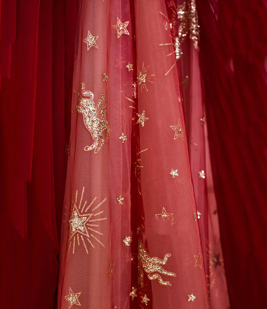 Red tulle long A line prom dress red evening dress 8800