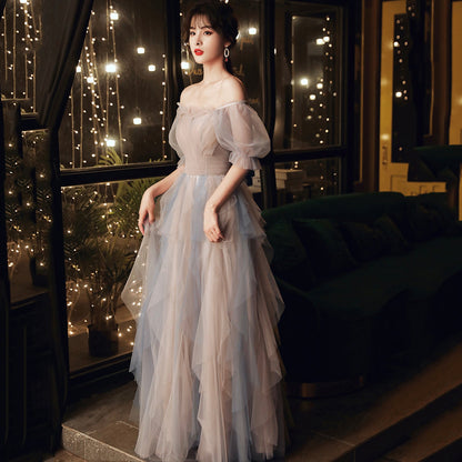 Cute tulle long prom dress A line evening dress  8997