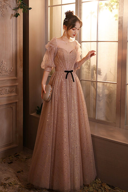Cute tulle long A line prom dress evening dress  8697