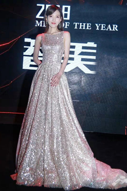 Shiny sequins long ball gown dress formal dress  8649