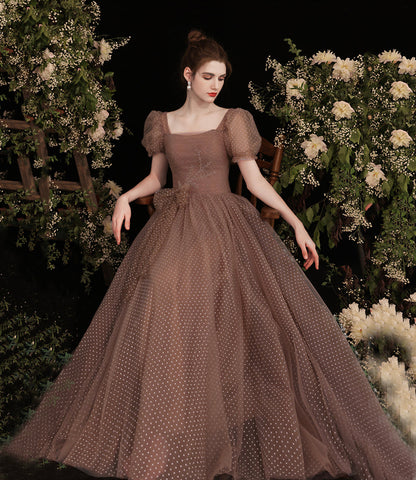 Cute tulle long A line prom dress evening dress  8801