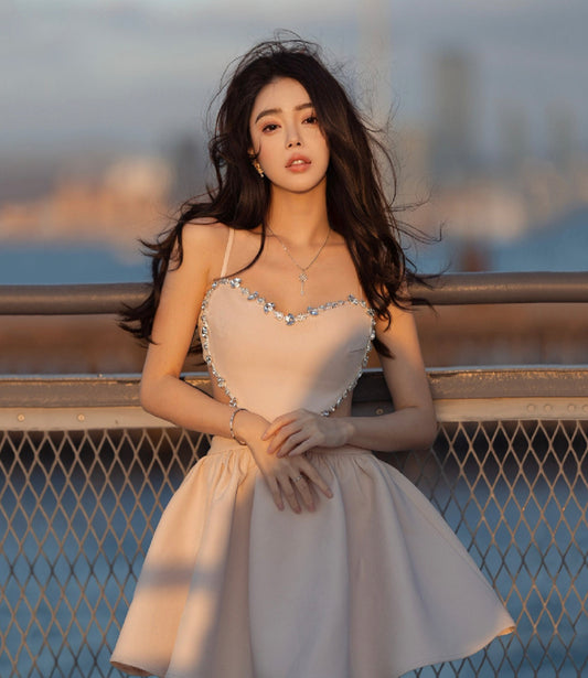 Lovely heart-shaped diamond backless prom dress party dress  10094