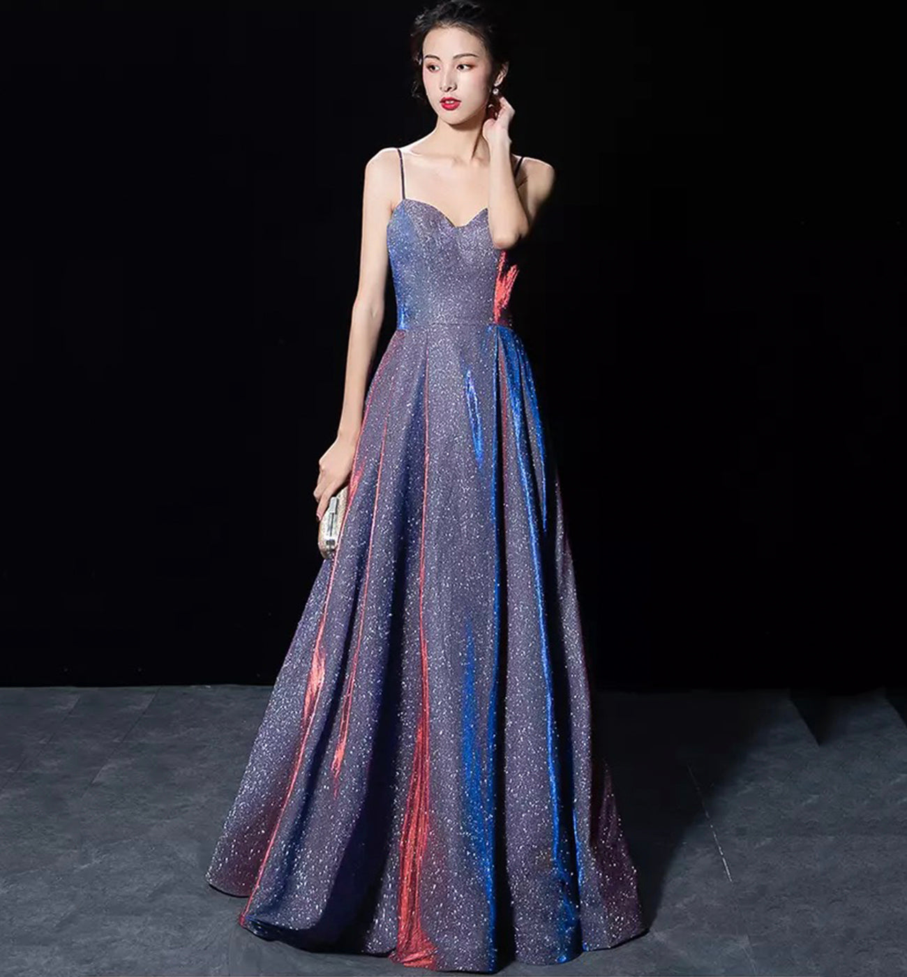 Shiny satin long A line prom dress simple evening dress 8588