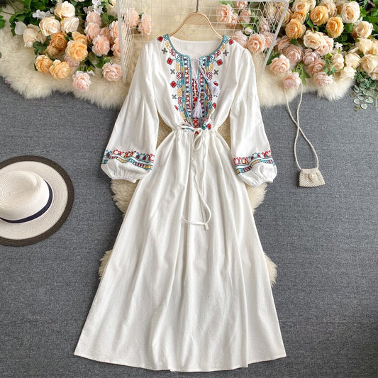 Simple Embroidered Long Sleeve Dress  10962