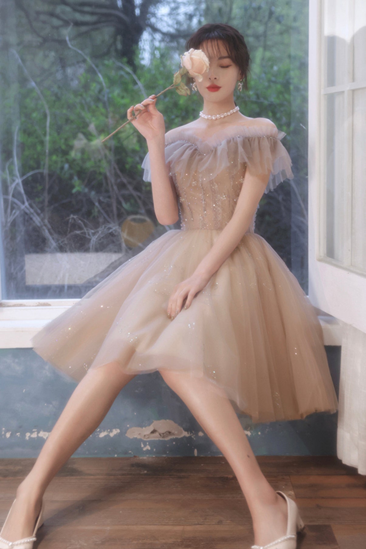 Cute tulle short A line prom dress party dress  8663