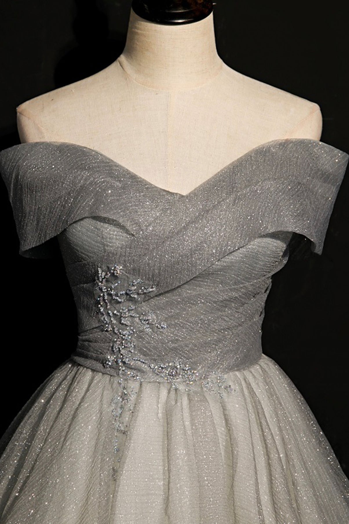 Gray tulle sequins long A line prom dress evening dress  8701