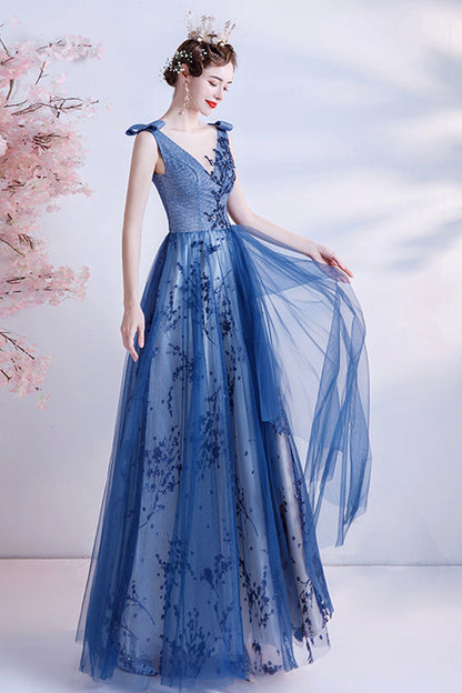 Elegant tulle sequins long A line prom dress evening dress  8702