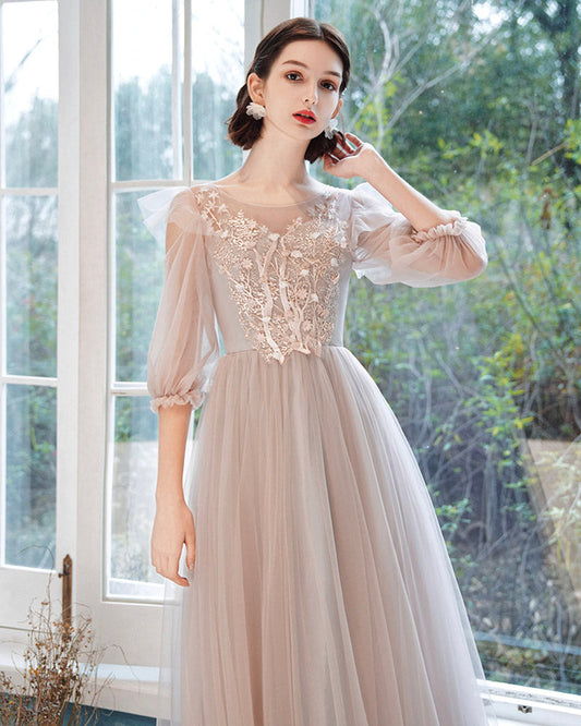 Elegant lace long A line prom dress evening dress  8413