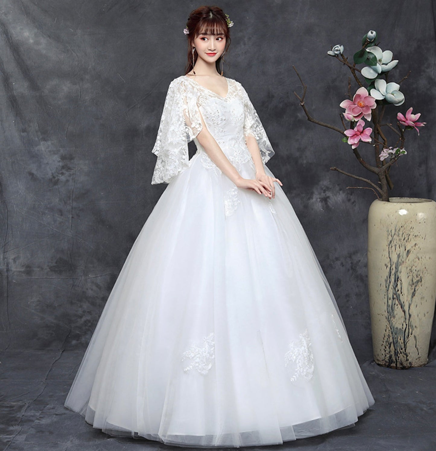 White v neck lace long prom gown evening gown  10033