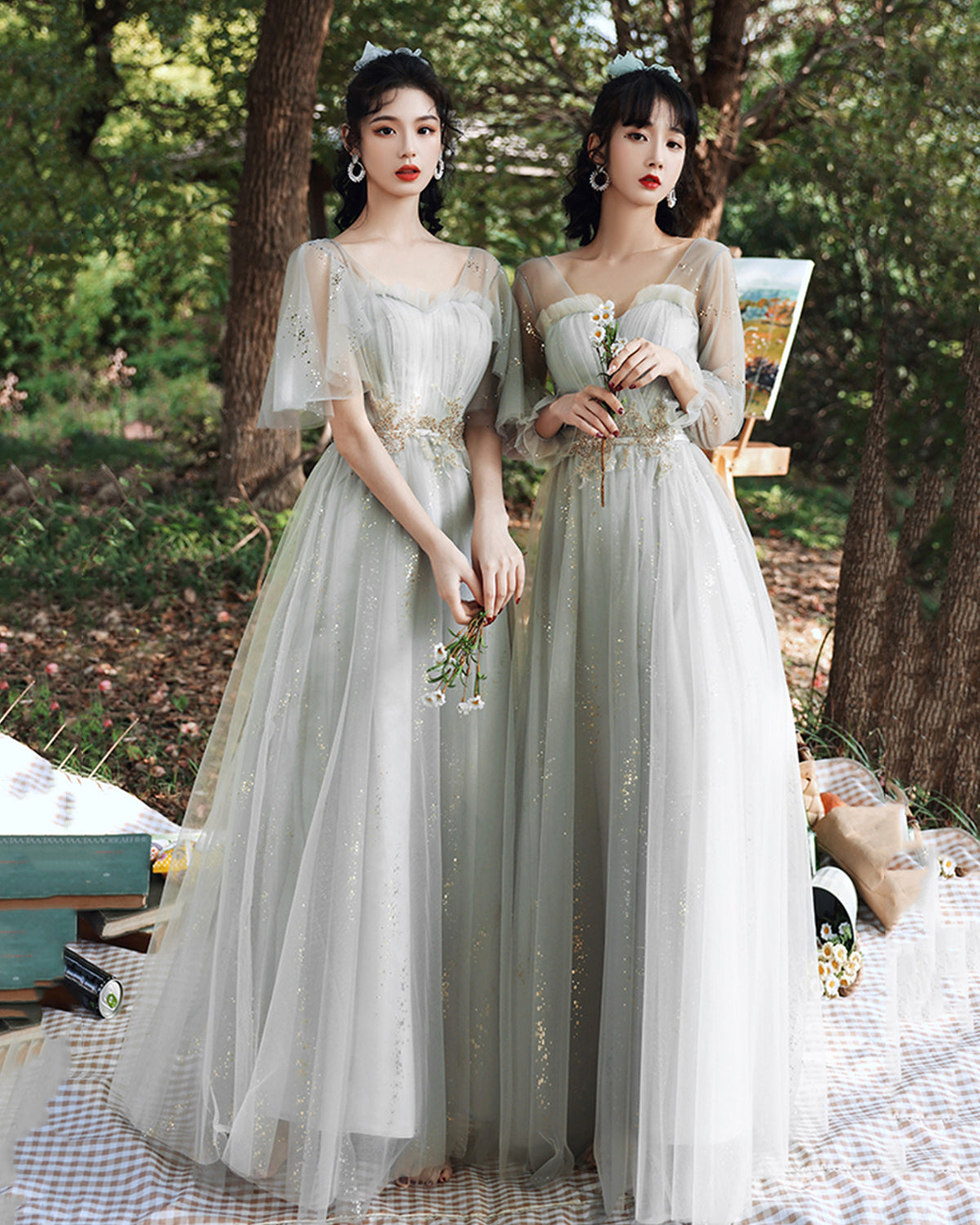 Cute tulle long A line prom dress evening dress  8867