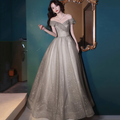 Cute tulle sequins long prom dress A line evening dress  8965