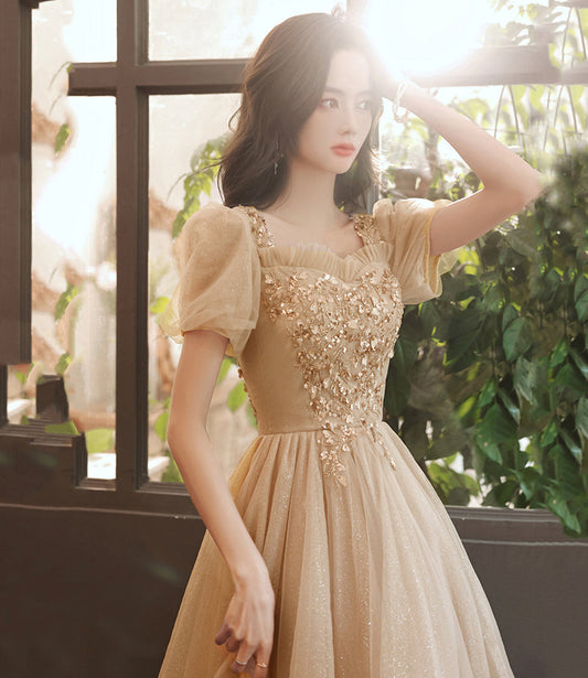 Cute tulle sequins long prom dress evening dress  10263