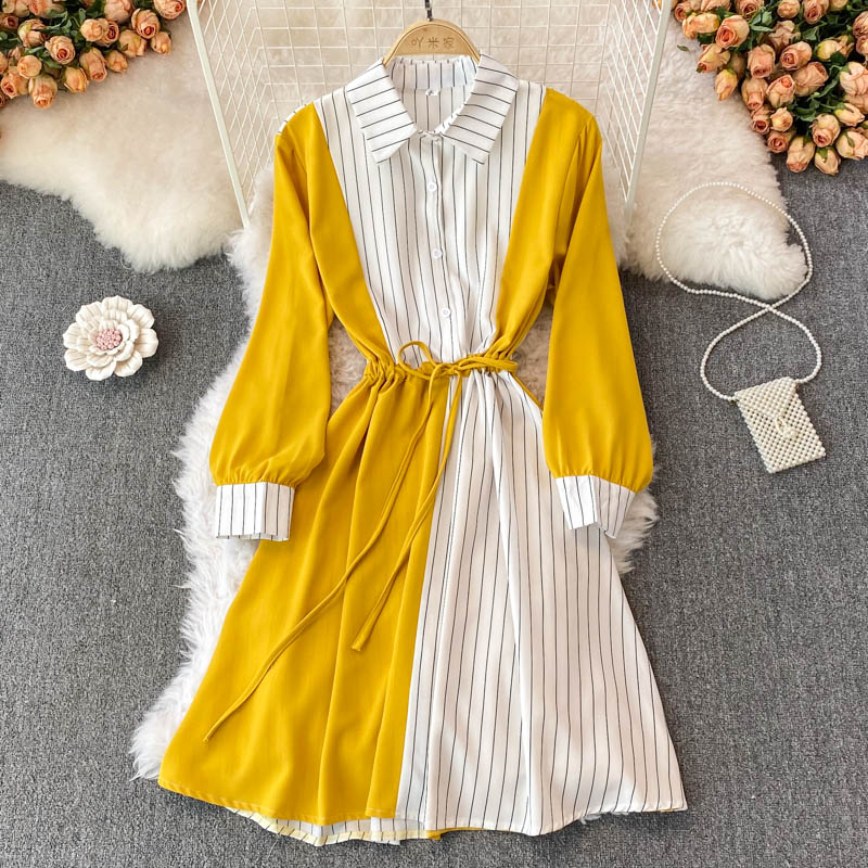 Simple A Line Striped Shirt Dress  10771