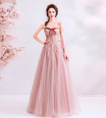 Cute tulle lace long A line prom dress evening dress  8565