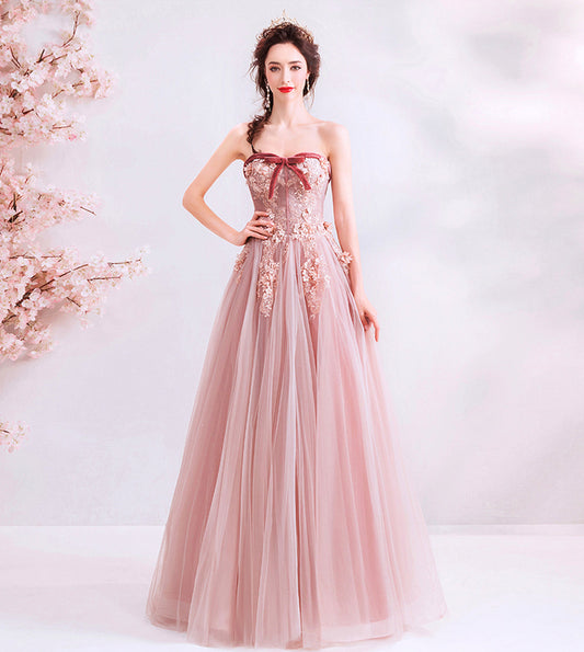 Cute tulle lace long A line prom dress evening dress  8565