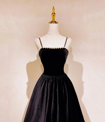 Black velvet long prom dress A line evening dress  10482