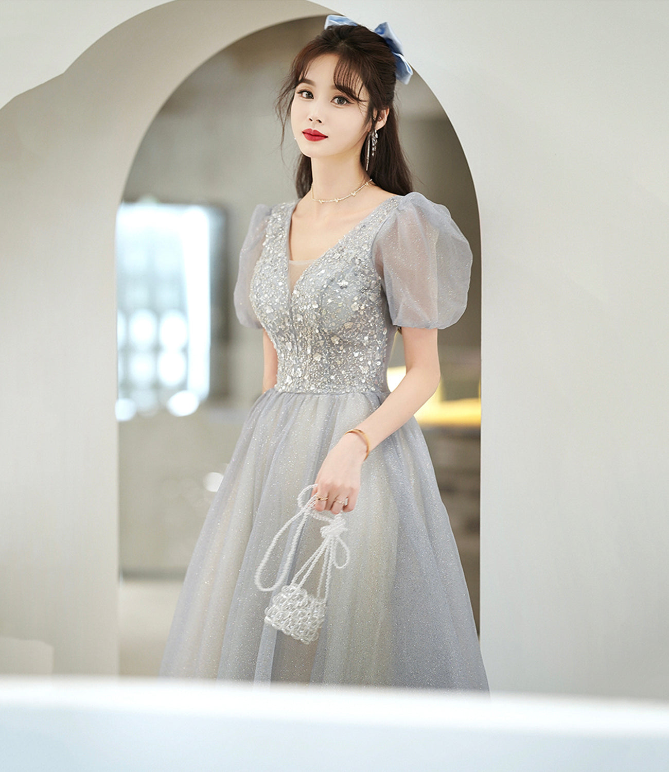 ray tulle beads long prom dress evening dress  8967