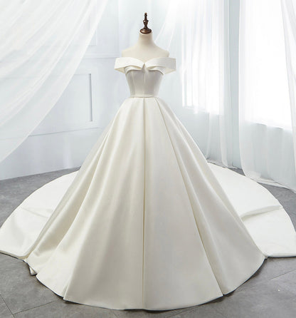 White satin long A line ball gown dress formal dress  8872