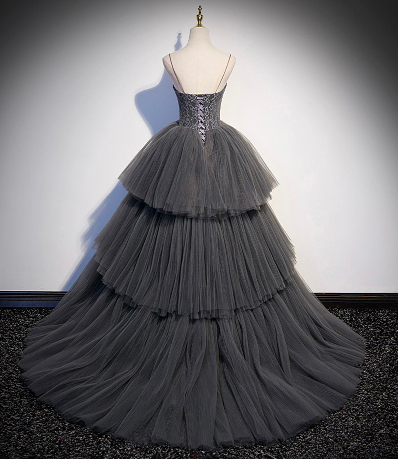 Gray tulle lace long ball gown dress formal gown  10296