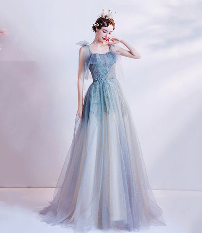 Cute tulle sequins long prom dress A line evening gown  10227