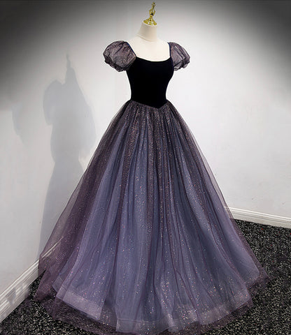 Black and purple tulle long prom dress evening dress  8879