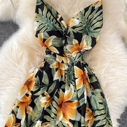Cute V Neck Floral Dress With Bow Fashion Dress  10790