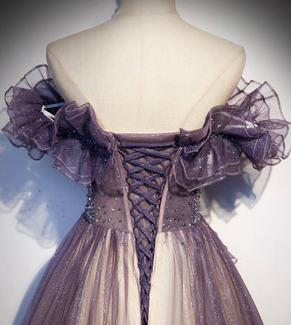 Purple tulle long ball gown dress formal dress  8544
