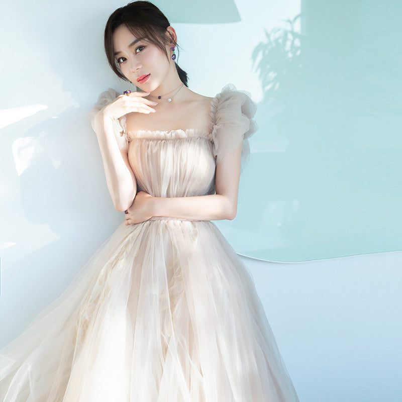 Cute tulle A line prom dress evening dress  8363
