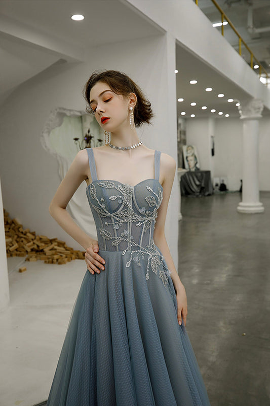 Cute tulle long A line prom dress evening dress  8561