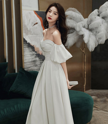 Simple A line long white prom dress white evening dress  10338