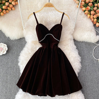 Cute V Neck Velvet Short Dress Fashion Dress  10854