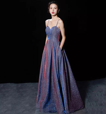 Shiny satin long A line prom dress simple evening dress 8588