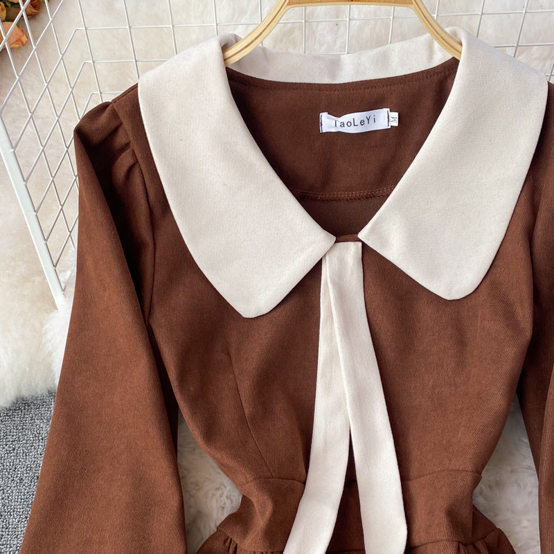 Sweet Corduroy Long Sleeve Dress Fashion Dress  10853