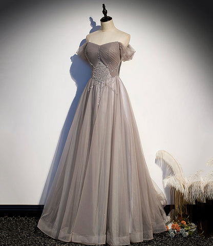 Elegant tulle lace long prom dress A line evening gown  10140