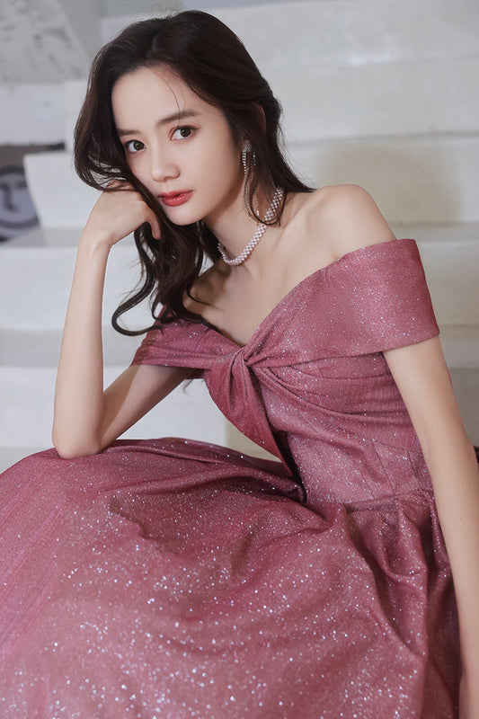 Pink gradient long A line prom dress pink evening dress  8742
