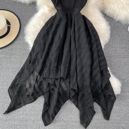 Black Irregular Backless Dress A Line Fashion Dress  10694