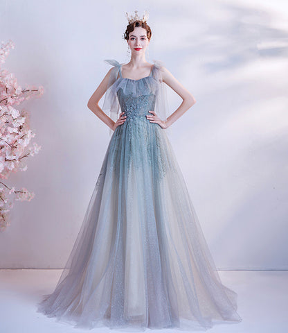 Cute tulle long A line prom dress evening dress  8703