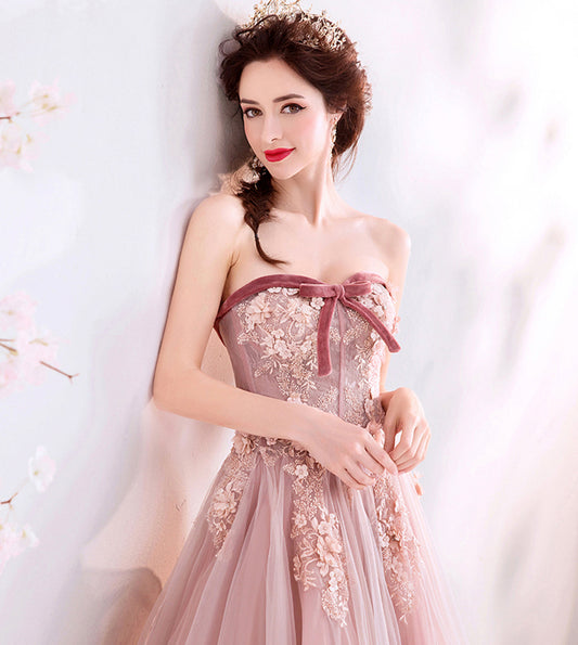 Cute tulle lace long A line prom dress evening dress  8565