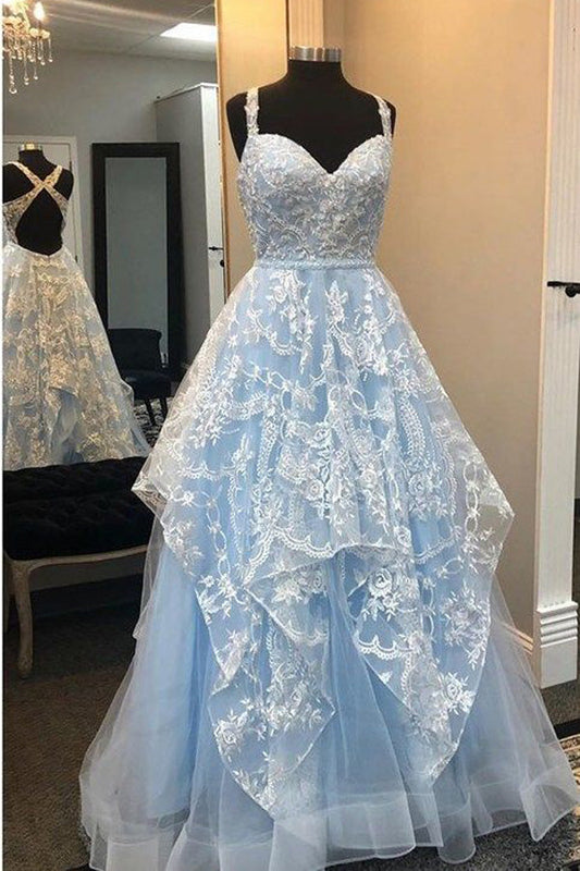 A Line Sweetheart Prom Dress Light Blue Evening Dress,WP139