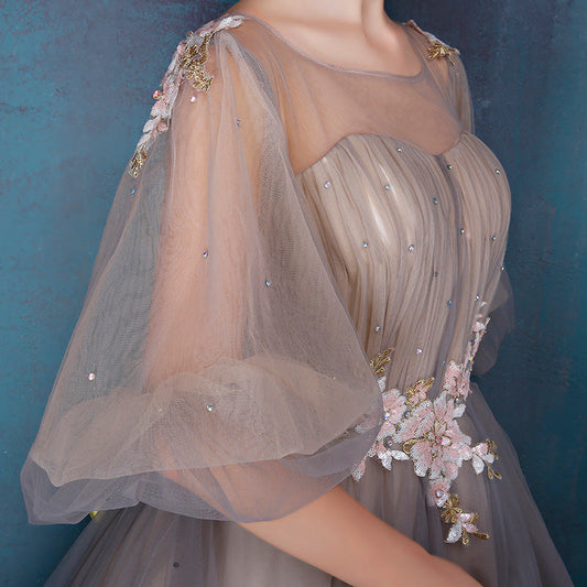 Cute A line tulle long A line prom dress evening dress  8688