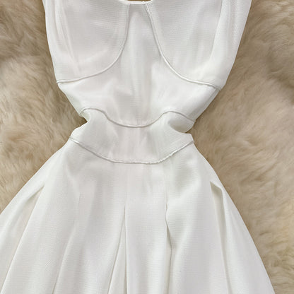 White Chiffon A Line Short Dress Fashion Dress  10896
