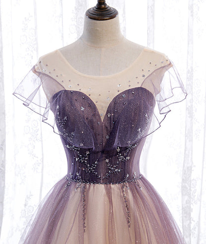 Elegant tulle sequins prom dress A line evening dress  8376